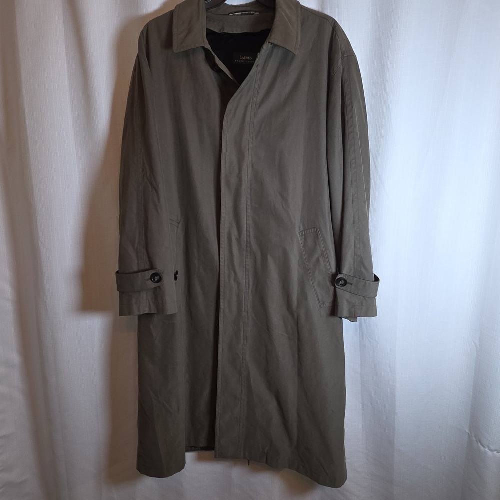 Lauren Ralph Lauren Men's 44R Taupe Khaki Trench Coat Long Coat Removable Liner